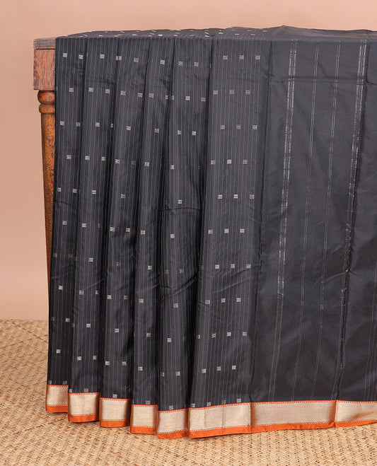 Black striped, geometric design gift saree with contrast zari design border & striped pallu