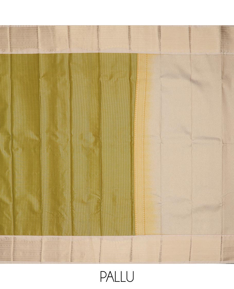 Green micro-checked design gift saree, contrast traditional zari design border, and intricate pallu