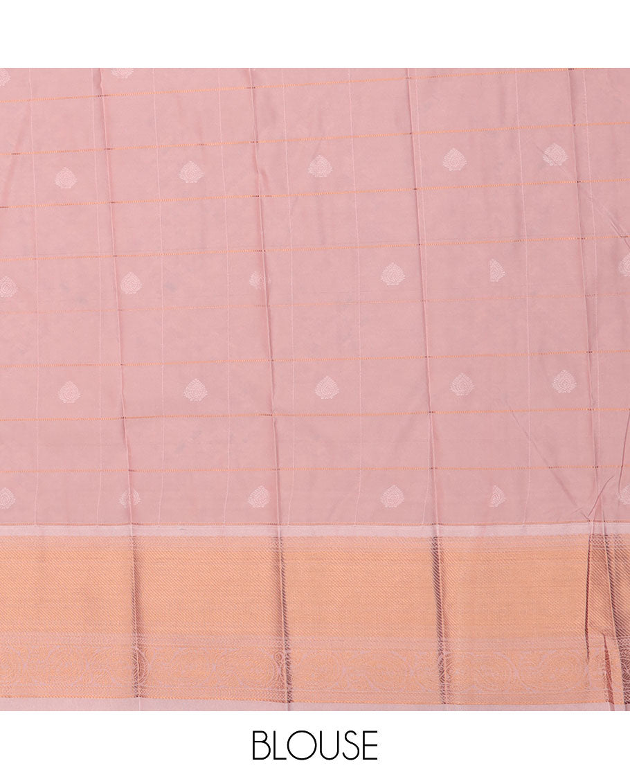 Ink blue zari butta enclosed checked gift saree, contrast traditional zari designs border, and intricate pallu