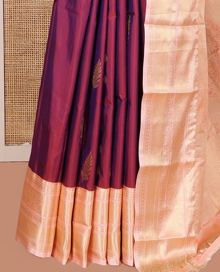 Red Budget Silk Saree, Decked Up with Zari Buttas on Its Body, Complemented by a Contrast Traditional Zari Design Border, Intricate Pallu, and Paired with a Contrast Blouse