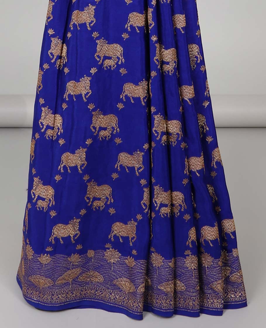 Blue pichwai design banaras silk saree with self intricate zari design & floral zari design pallu