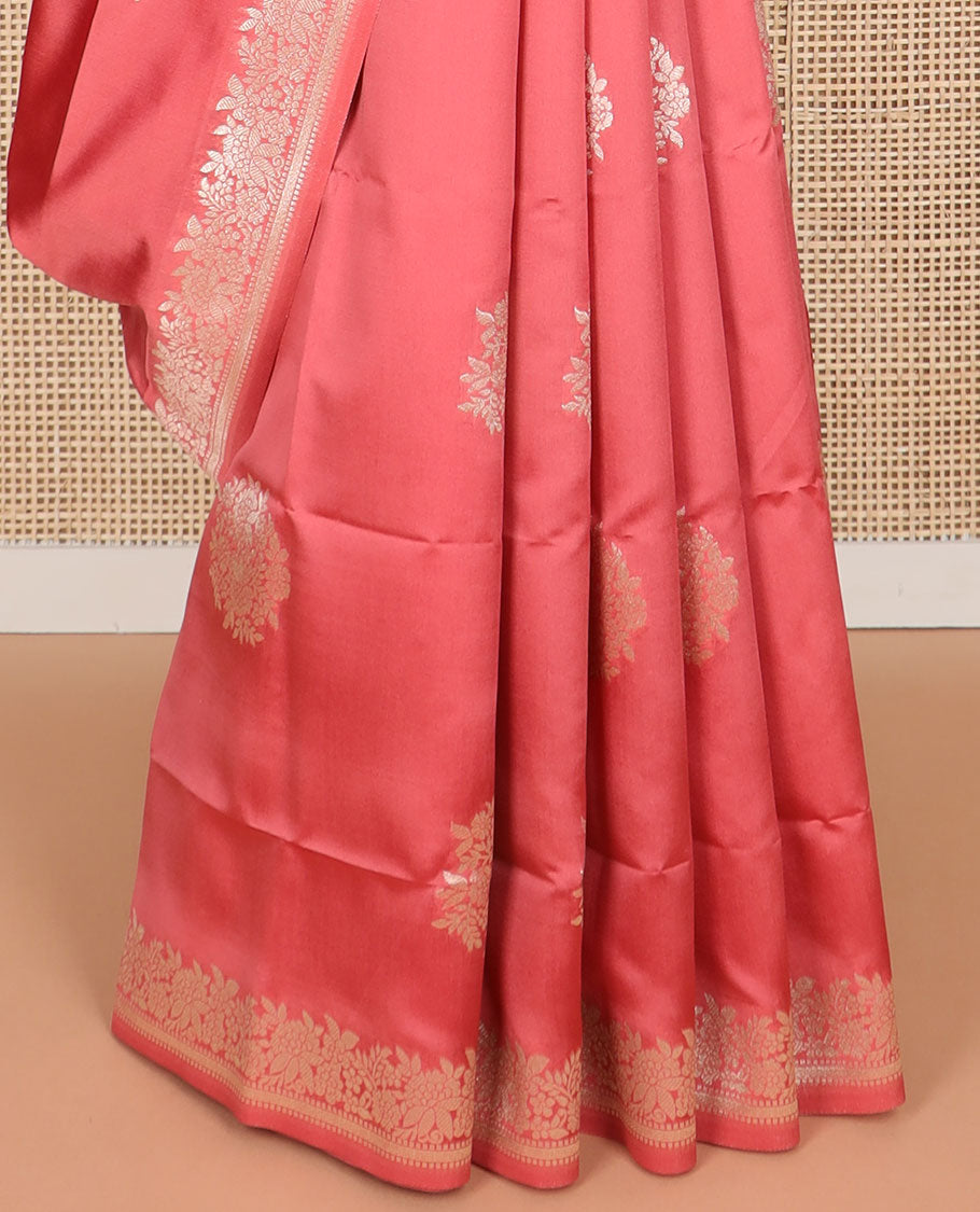 Maroon floral motifs design butter silk saree with self intricate zari design border & floral design pallu