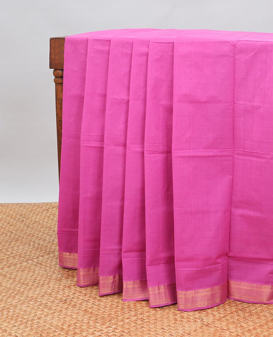 Pink mangalagiri cotton saree with contrast zari design border & striped pallu