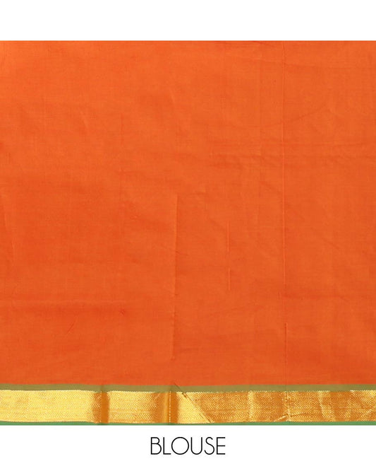 Blue Dual-Tone Plain Poly Cotton Saree, Complemented by a Contrast Chevron Striped Zari Border, Pallu of Stripes, and Paired with a Contrast Blouse