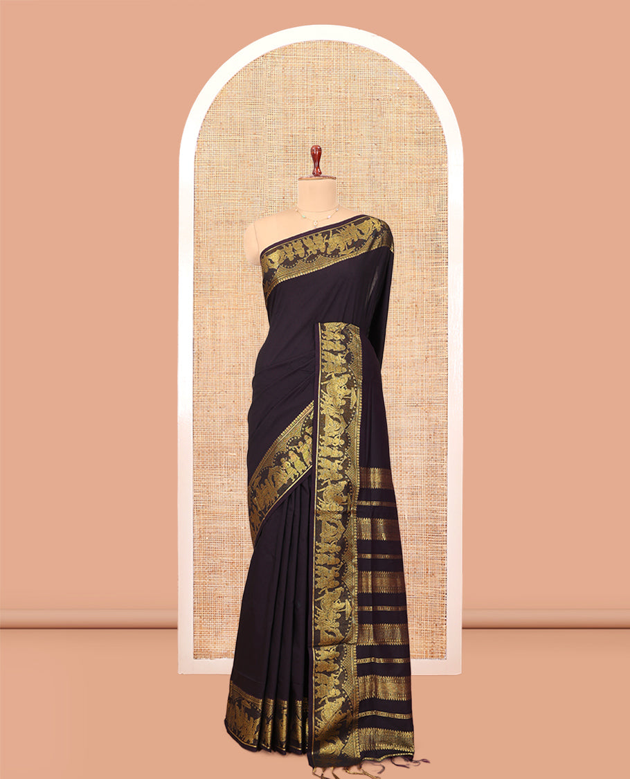 Brown Plain Kalyani Cotton Saree