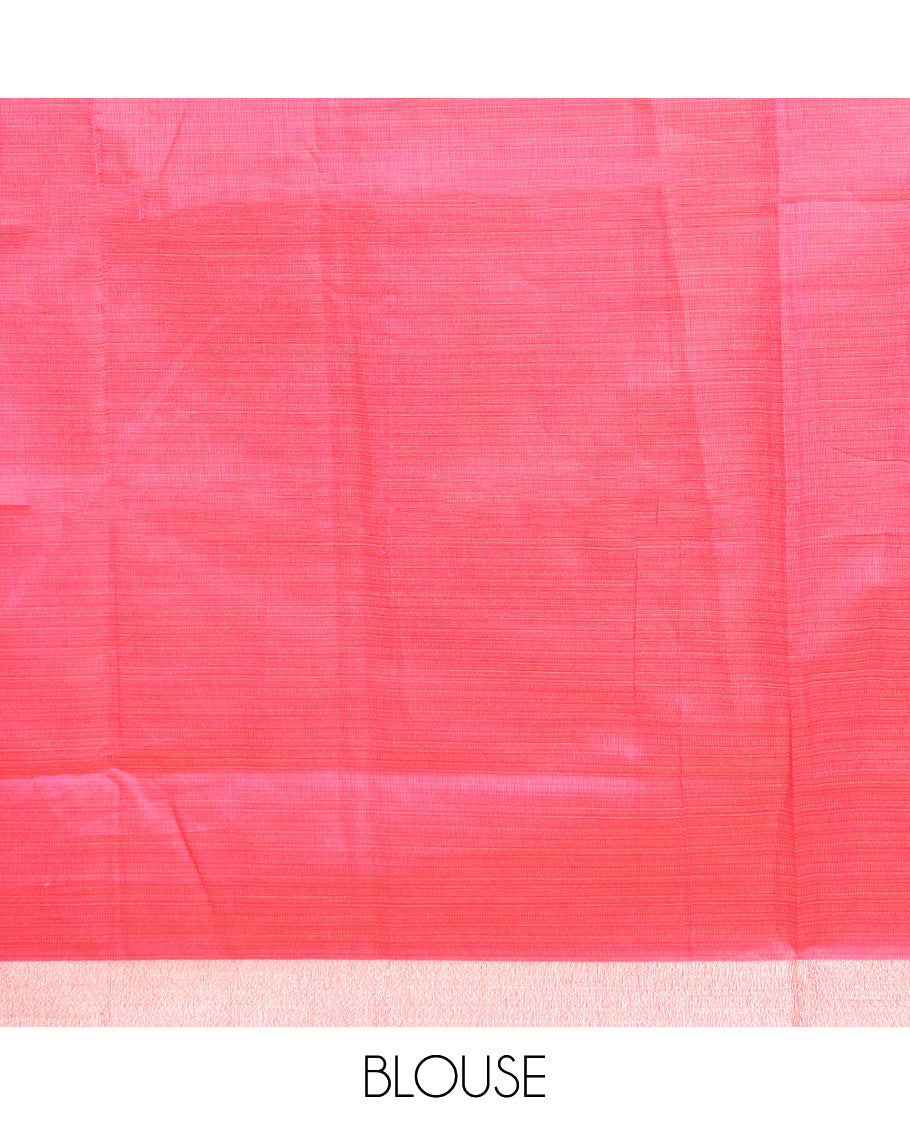 Green floral embroidered chirala cotton saree, plain border, and contrast warli printed pallu