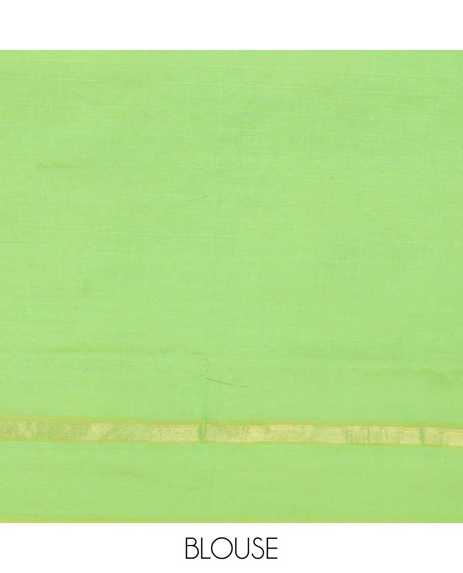 Orange plain poly cotton saree, contrast zari border, and contrast zari striped pallu