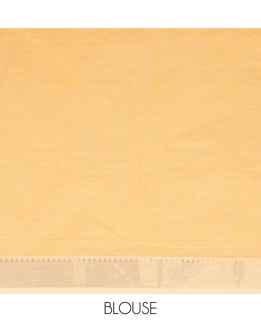 Yellow floral motifs printed chirala cotton saree, contrast temple zari border, and pallu of floral motifs print