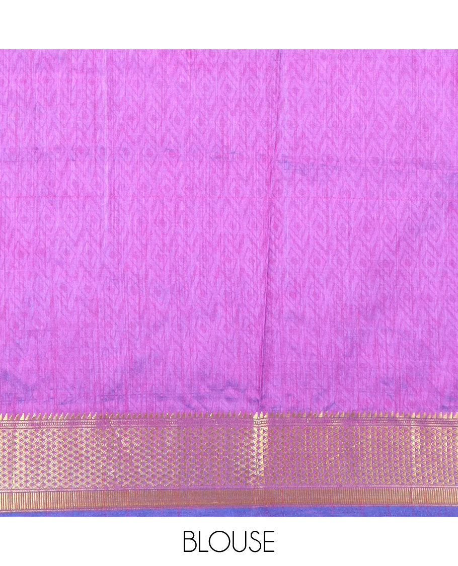 Violet ikkat design semi-banaras patola silk saree, traditional zari design border, and ikkat design pallu