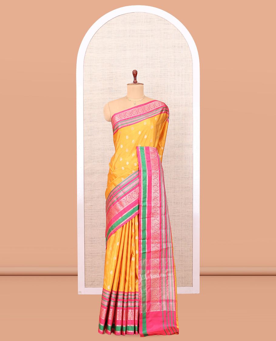 Yellow Zari Butta Semi-Soft Silk Saree