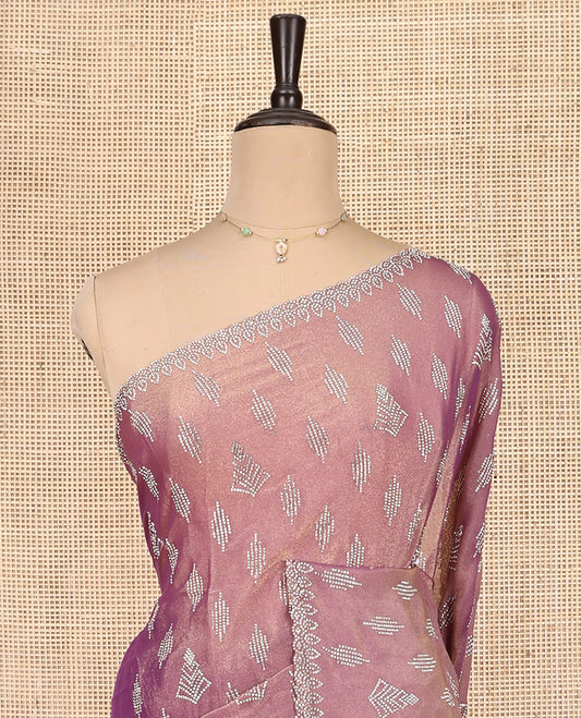 Pink Designer Saree, Beautified with Stone Work, Scallop Stonework Border, a Self-Pallu, and a Matching Blouse