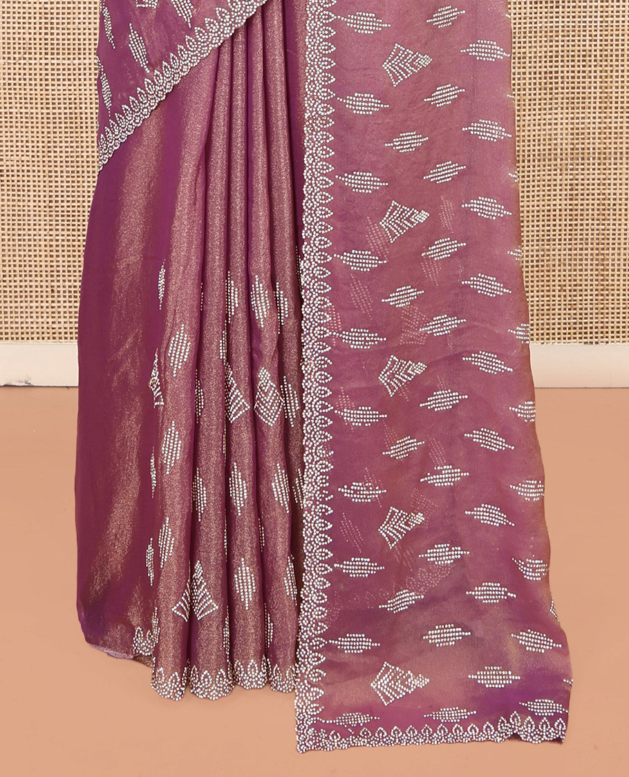 Pink Designer Saree, Beautified with Stone Work, Scallop Stonework Border, a Self-Pallu, and a Matching Blouse