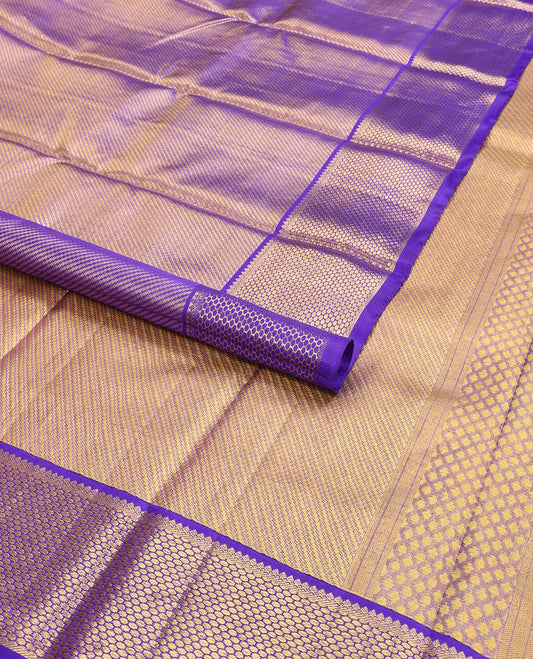 Blue zari jacquard kancheepuram silk saree, zari border of traditional designs & pallu of jaal & diagonal stripes