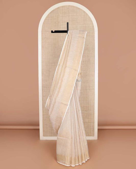 Sandal plain design linen cotton saree, zari border, and plain pallu