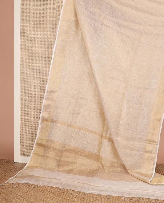 Sandal plain design linen cotton saree, zari border, and plain pallu