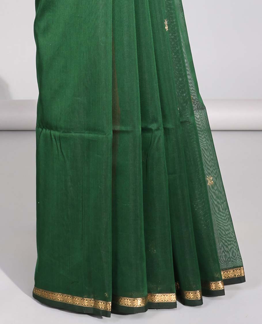 Green floral motifs maheswari cotton saree with contrast zari border & floral motifs pallu