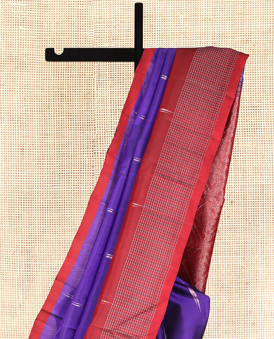 Violet Mayuri Lite Silk Mix Saree, Detailed with Zari Buttas All Over Its Body, Complemented by a Contrast Checked Border, Grand Jaal Pallu, and Paired with a Contrast Blouse