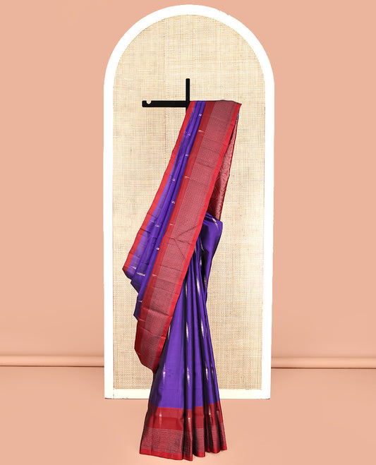 Violet Mayuri Lite Silk Mix Saree, Detailed with Zari Buttas All Over Its Body, Complemented by a Contrast Checked Border, Grand Jaal Pallu, and Paired with a Contrast Blouse