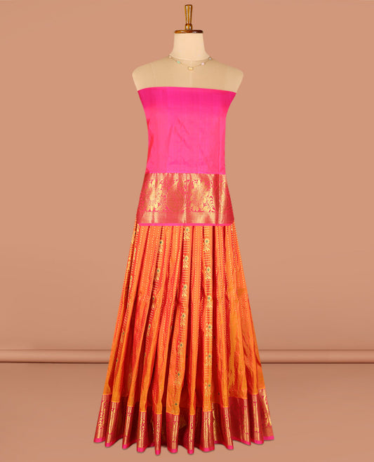 Orange Pure Silk Navarathna Pavadai Material Set