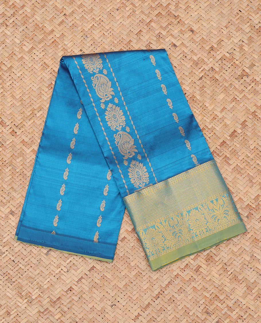 Blue Pure Silk Navarathna Pavadai Material Set