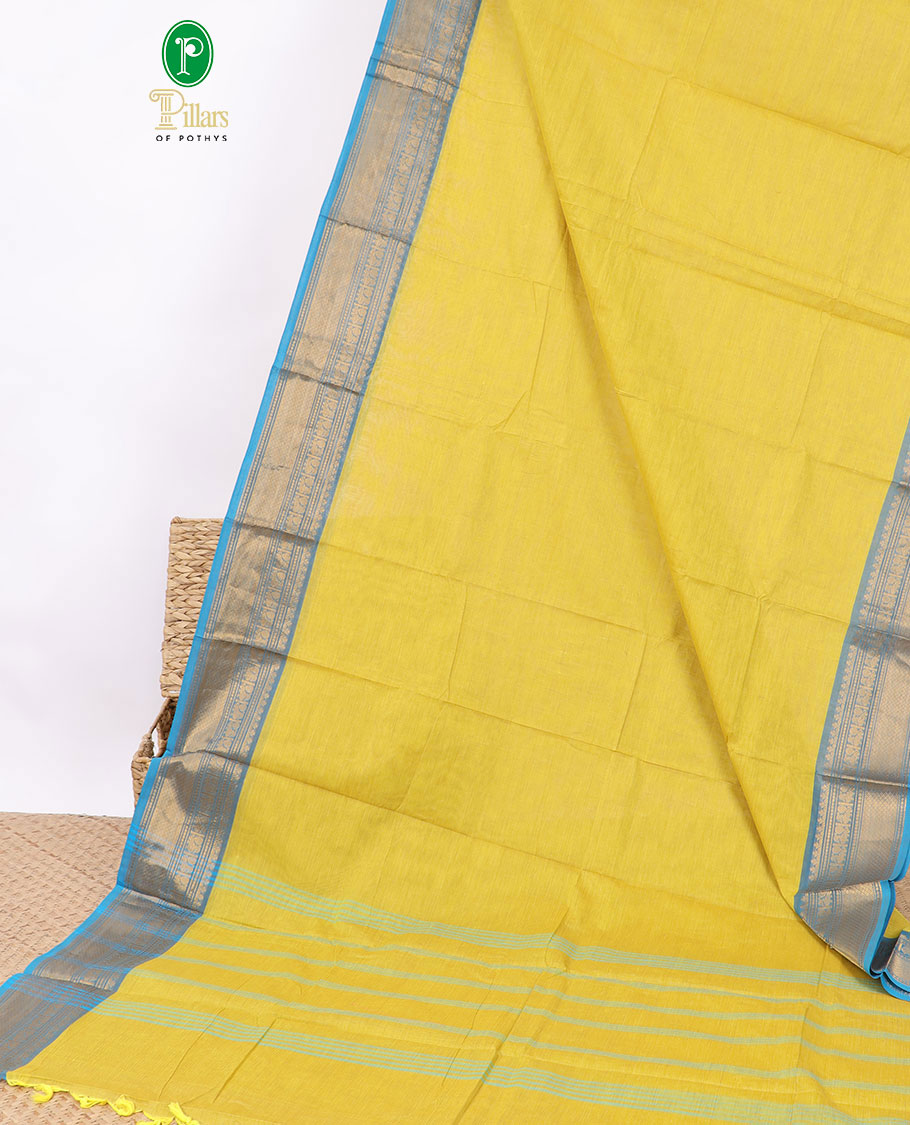 Green chettinad cotton saree with contrast gatti pad border