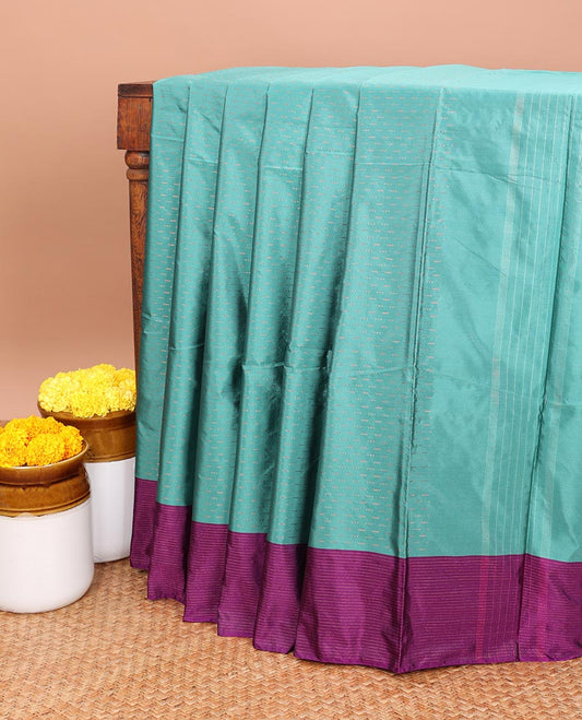 Blue  allover vari ousi zari checks bhavasha silk saree with velthari design border & self lining, tussels pallu along with contrast plain blouse