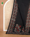 Black jute saree with jamdhani style printed border & printed pallu along with butta design blouse