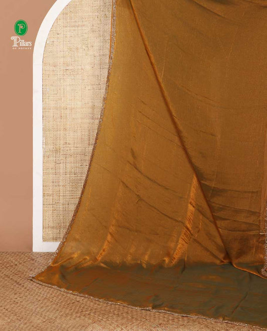 Mehendi green fendy chiffon saree with hand work border & self pallu along with hand work blouse