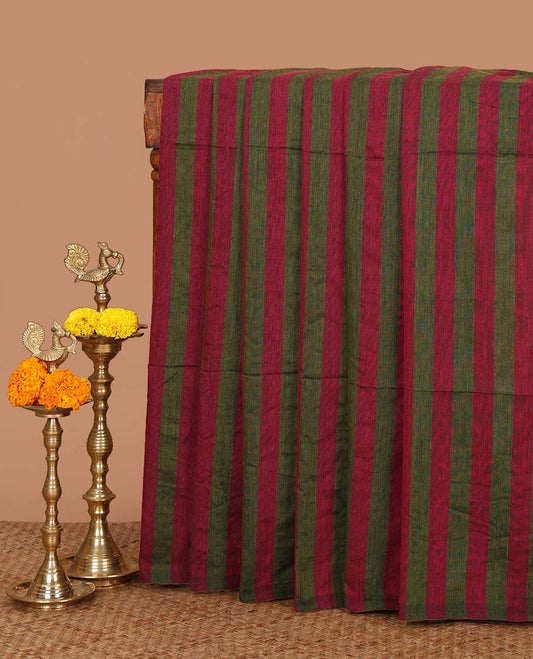 Borderless rani pink striped jute cotton saree with lining pallu & plain blouse