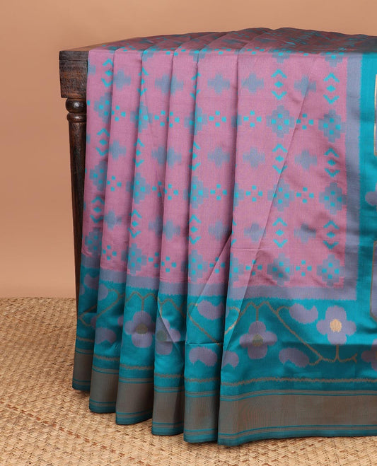 Onion pink  with rama green patola design mulberry silk aree , double side border with one side bavanchi small border