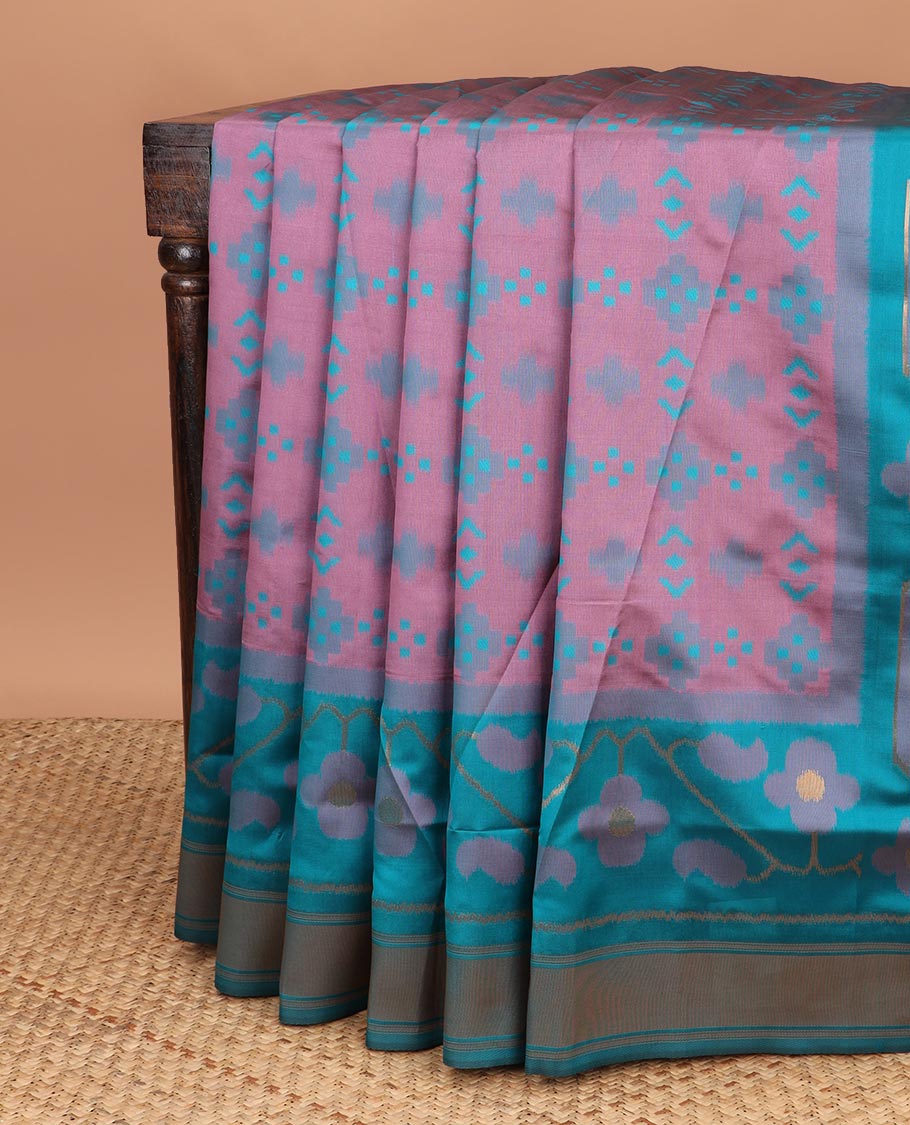 Onion pink  with rama green patola design mulberry silk aree , double side border with one side bavanchi small border