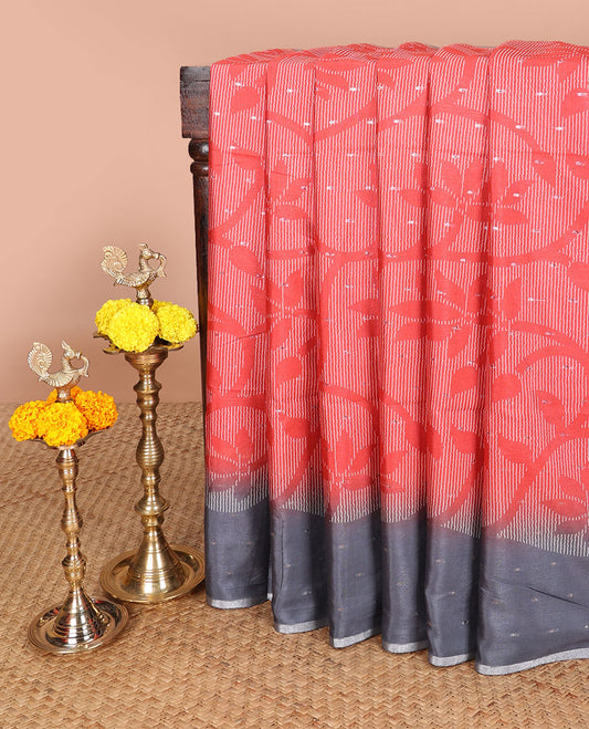 Pink with grey silver zari butta design dola silk saree with contrast border & contrast pallu along with printed blouse