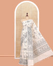 Borderless Cream South Cotton Saree, Beautified with Kalamkari-Style Motifs Outline Print, and a Matching Blouse