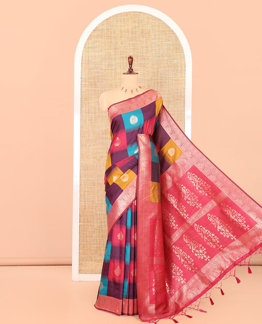 Purple Elite Soft Silk Saree, Elevated with Zari Buttas and Checks, a Contrast Traditional Border, Grand Pallu, and a Contrast Blouse