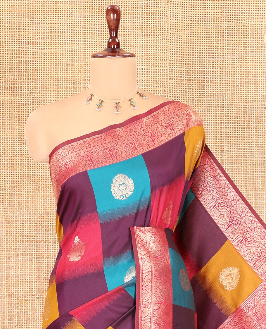 Purple Elite Soft Silk Saree, Elevated with Zari Buttas and Checks, a Contrast Traditional Border, Grand Pallu, and a Contrast Blouse