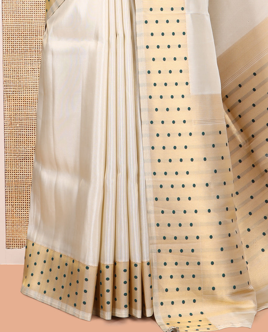 Gold-Green Plain Tissue Saree, Gold Polka-Dotted Border, Matching Blouse