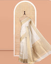 Gold-Green Plain Tissue Saree, Gold Polka-Dotted Border, Matching Blouse