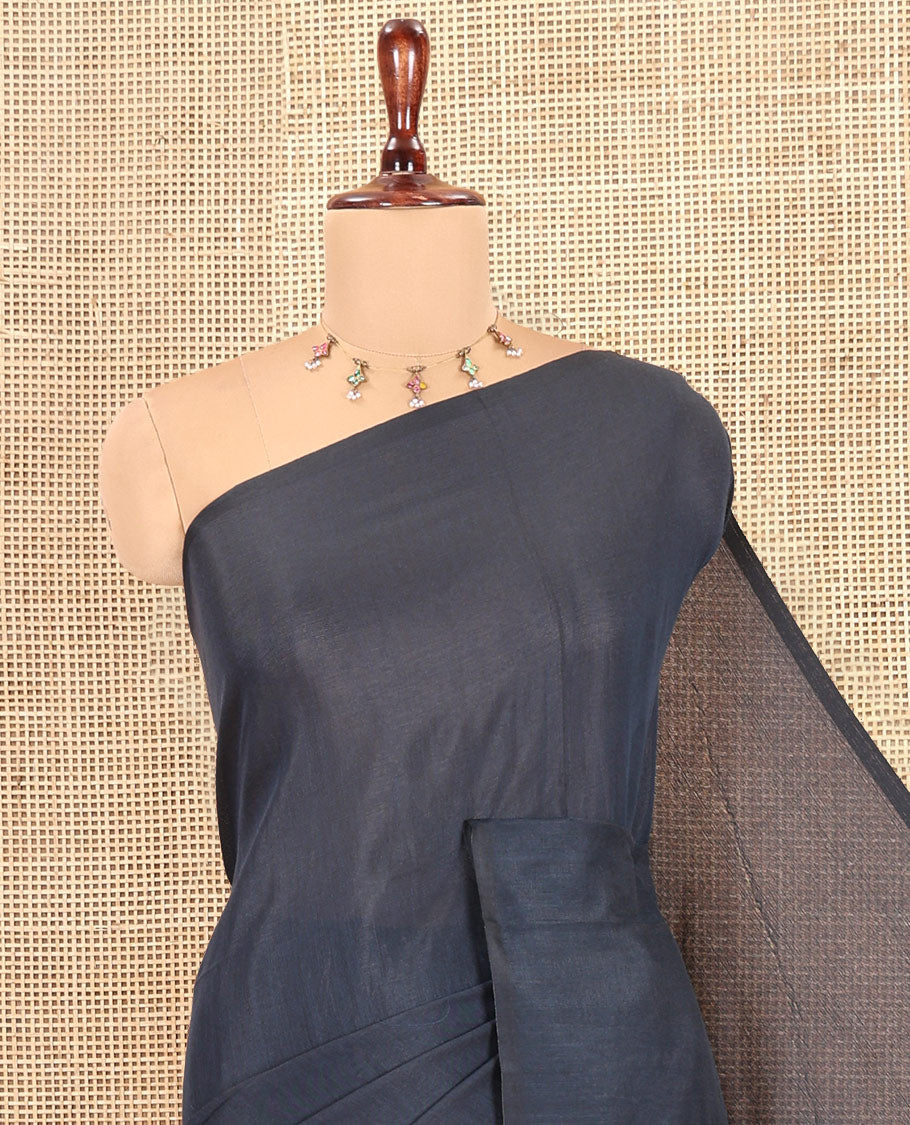 Borderless Grey Plain Khadi Cotton Saree
