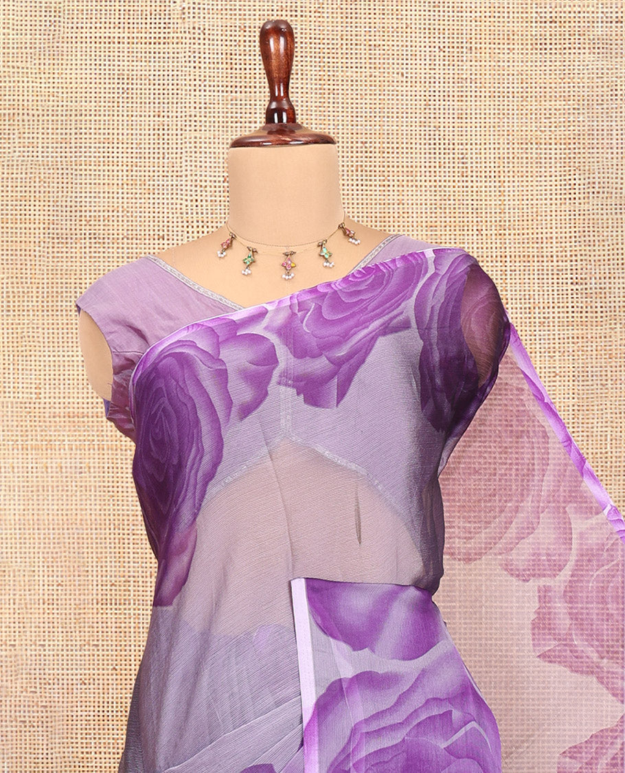 Lavender Plain Rangoli Chiffon Saree