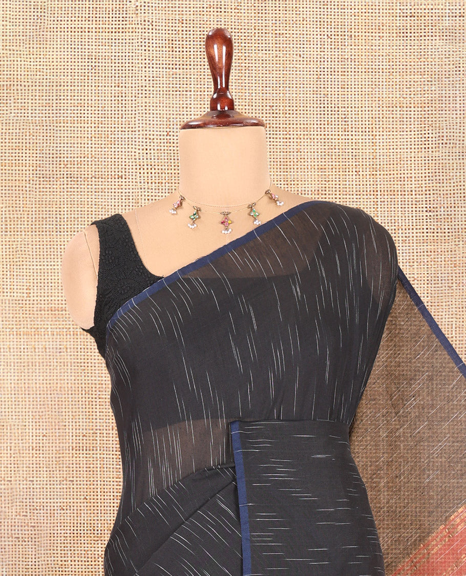Borderless Black Khadi Cotton Saree