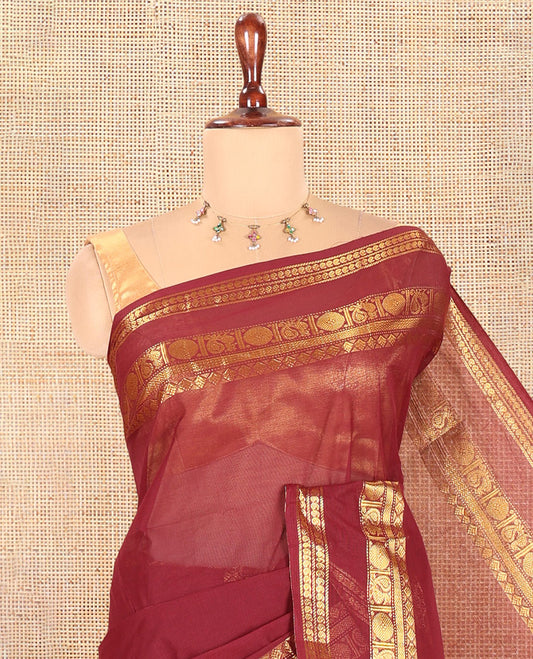 Coffee Brown Plain Chettinad Cotton Saree