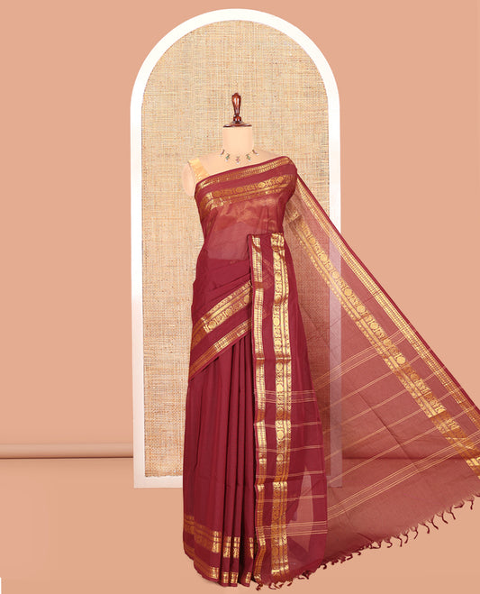 Coffee Brown Plain Chettinad Cotton Saree