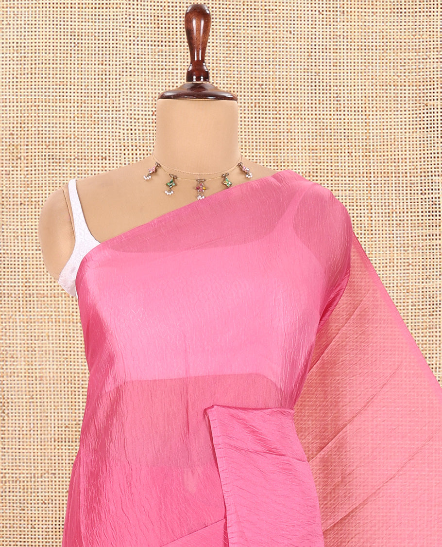 Borderless Pink Plain Rangoli Chiffon Saree