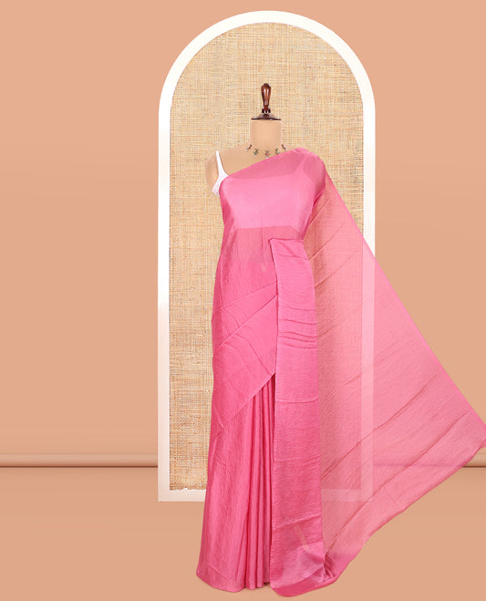 Borderless Pink Plain Rangoli Chiffon Saree