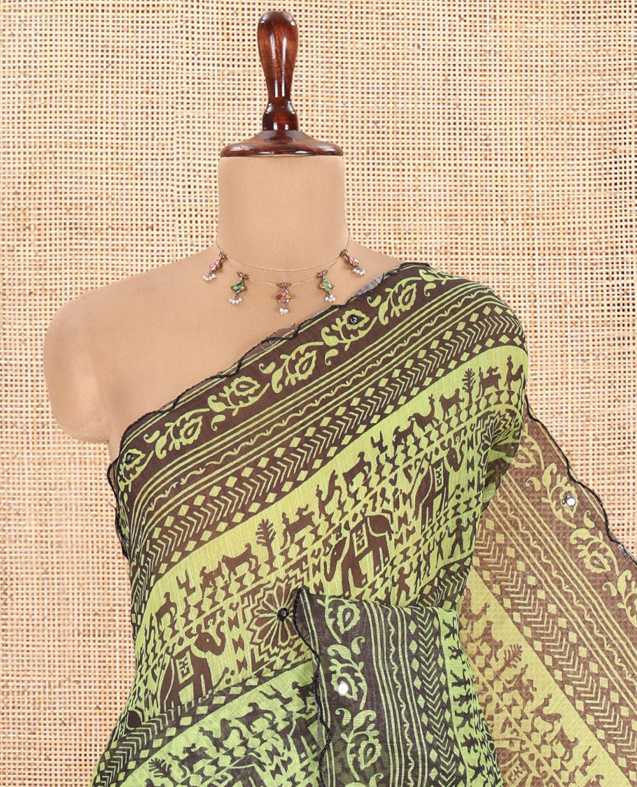 Green Linen Cotton Saree