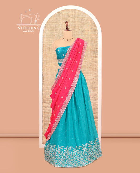Rama Blue Velvet Organza Half-Saree