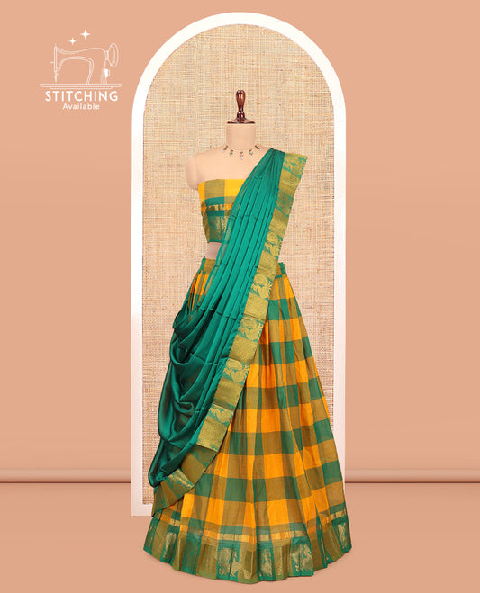 Orange-Green Mercerised Cotton Saree