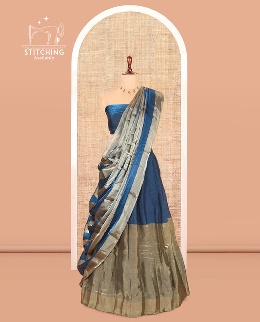 Peacock Blue Velvet Organza Half-Saree