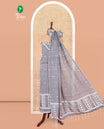 Grey Mul Cotton Material Chudidar Features Jamdani-Style Top, Striped Bottom, a Jamdani Dupatta