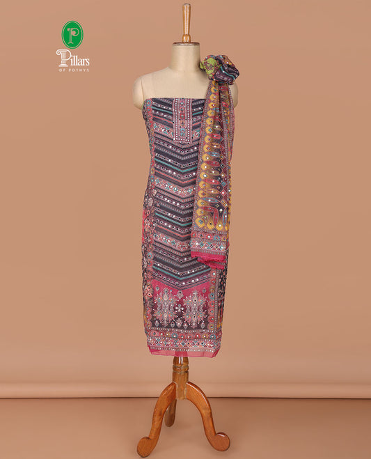 Multi-color georgette digital print, mirror work chudidhar material top with santoon material pant & digital, print mirror work dupatta